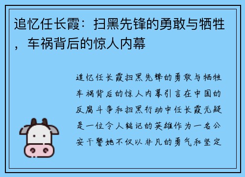 追忆任长霞：扫黑先锋的勇敢与牺牲，车祸背后的惊人内幕