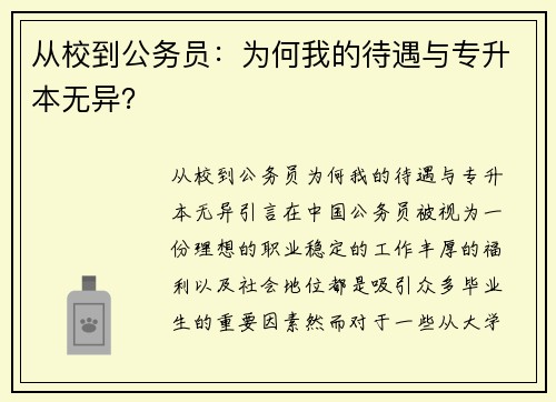 从校到公务员：为何我的待遇与专升本无异？